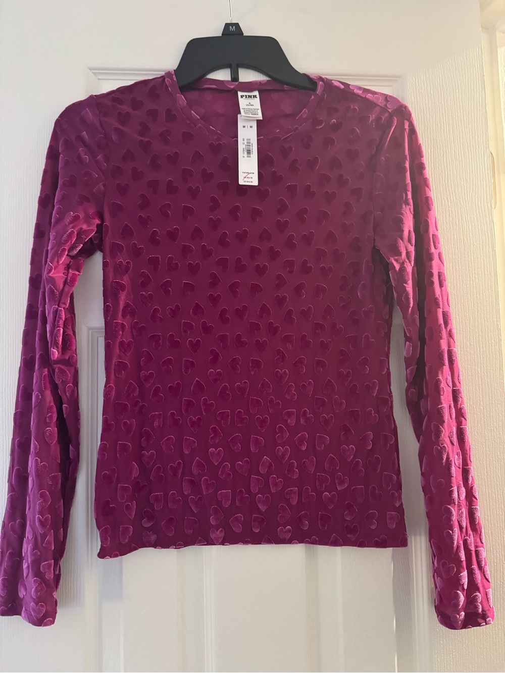 PINK Victoria's Secret Magenta Velvet Heart Long-Sleeve Tee